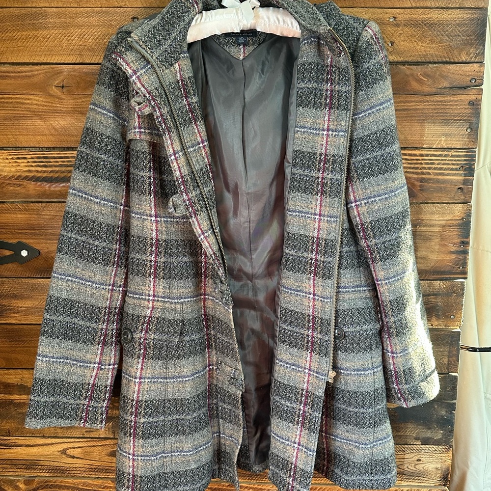 Tommy Hilfiger Women's Wool Blend‎ Hooded Plaid Coat Size Small - Picture 7 of 12